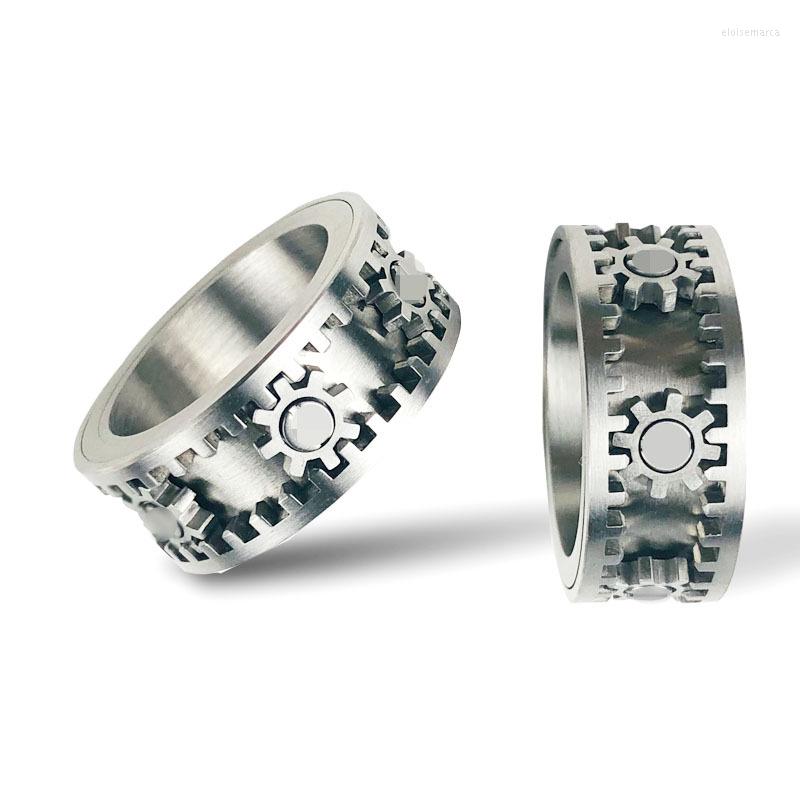 

Cluster Rings Stainless Steel Gear Ring For Men Women Silver Color Double Layer Rotatable Bridal Sets Fashion HipHop Jewelry Accessories