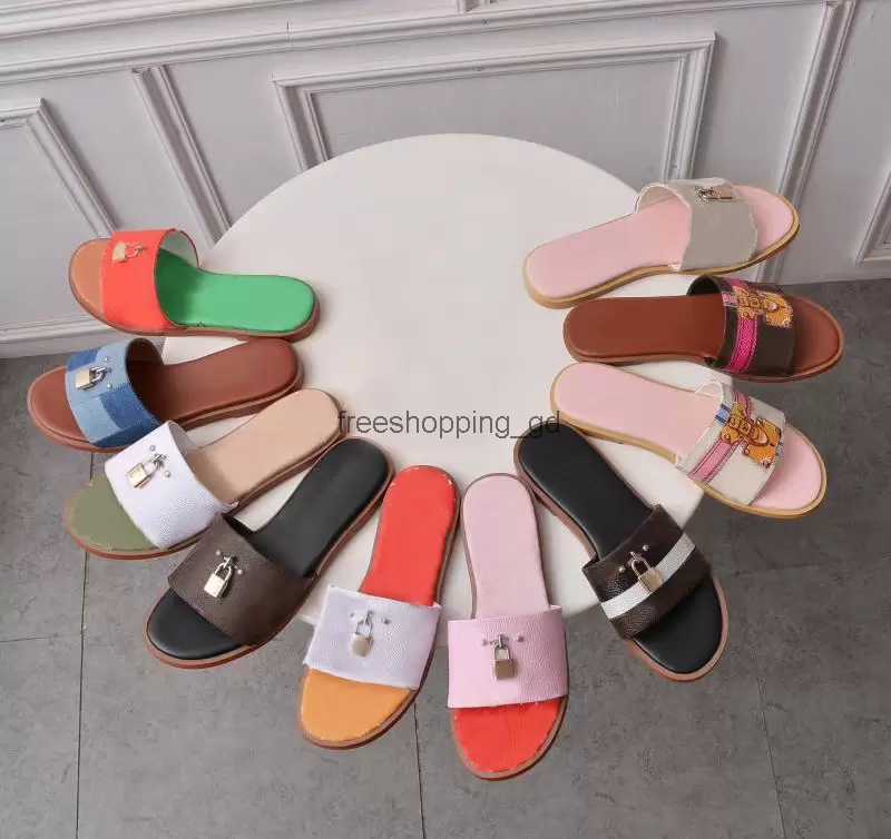 

Original Box With Sandal Women Lock Shoes Slippers Slides Graffiti Sandal s Woman Cowhide Leather Shoe Flat Slip Louiseity LVs Viutonity Wom