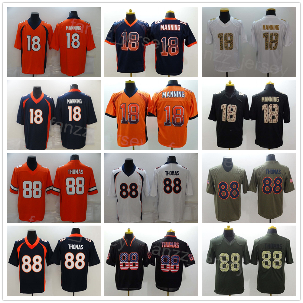 

Men Football 88 Demaryius Thomas Jerseys 18 Peyton Manning Drift Black Army Green Salute To Service USMC Vapor Color Rush All Stitching For Sport Fans Orange White