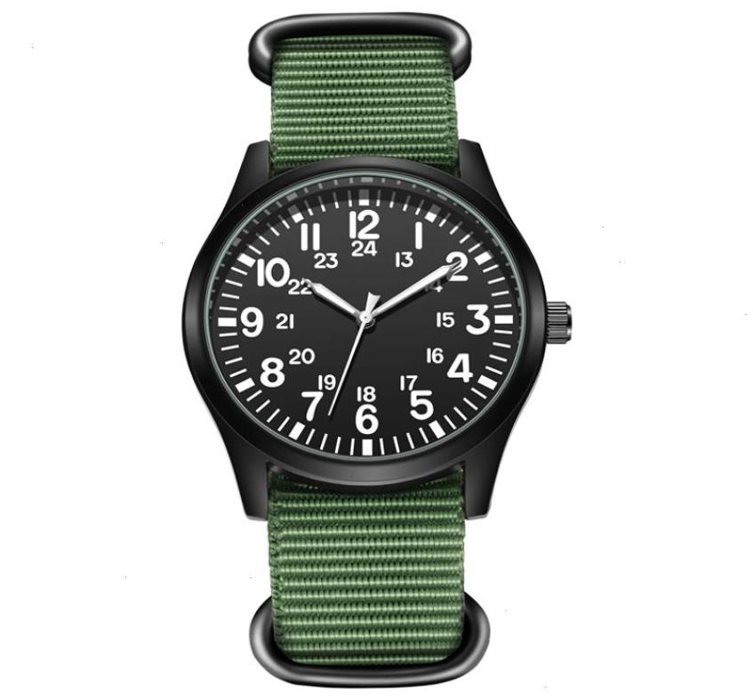 

Air Force Field Watch Nato Strap 24 Hours Display Japan Quartz Movement 42mm Dial7916883, Khaki leather
