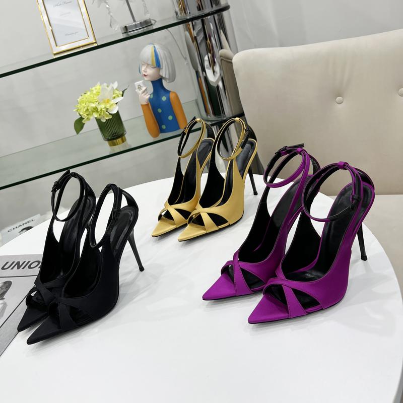 

Sandals spring latest fashion Purple Satin shallow mouth pointed Luxury women's ultra-high heel buckle thin heel Roman open toe women shoes, .black