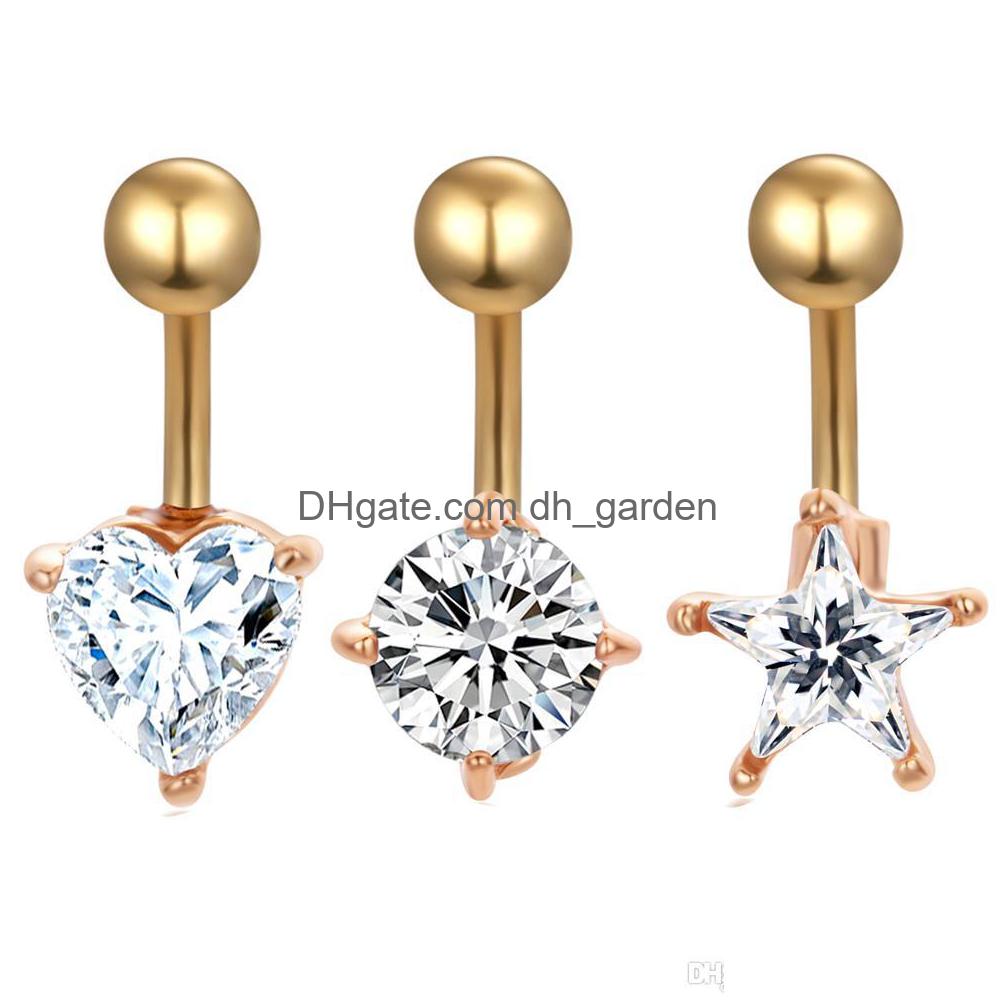 

Navel Bell Button Rings 14G Belly Ring Mix 3 Style 24Pcs/Lot Clear Zircon Woman Body Piercing Jewlry Star Dangle Gauge For Girl Dr Dhnpf