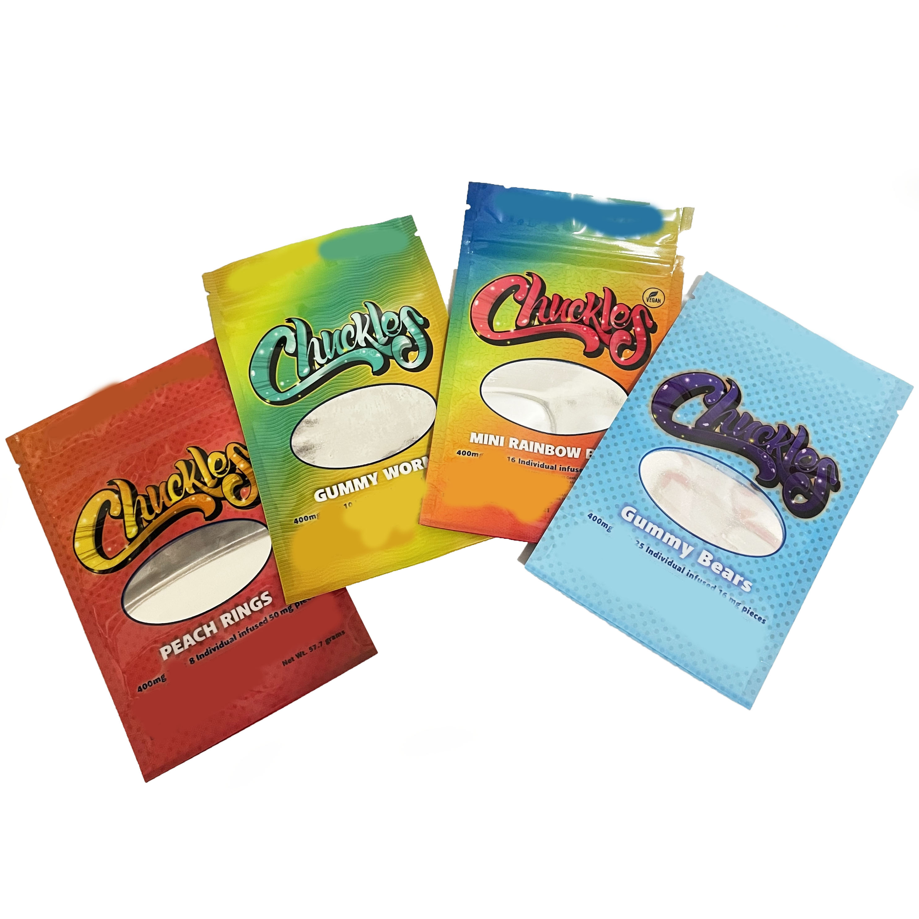 

Chuckles edible mylar packaging bags 400mg peach rings gummy worms mini rainbow belts infused edibles gummies zipper plastic packing bag