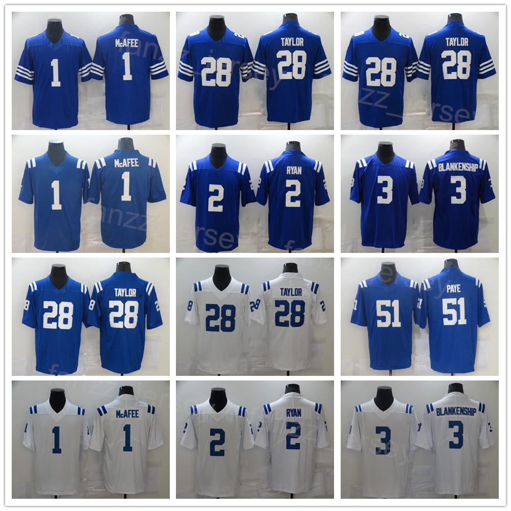 

Men Football 2 Matt Ryan Jerseys 1 Parris Campbell 51 Kwity Paye 28 Jonathan Taylor 3 Rodrigo Blankenship Team Color Blue White For Sport Fans Embroidery And Sewing