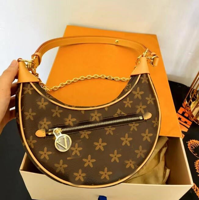 

Loop bag Croissant bags shoulder hobo designer Purse M81098 Cosmetic half-moon baguette underarm Handbag crossbody Metal Chain Collection, Brown