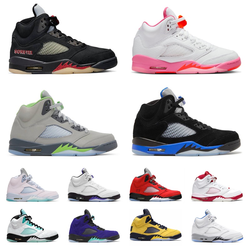

5 5s Basketball Shoes Jumpman Retro Mens Dark Concord Sail White Stealth Racer Blue Gore Tex Black Cement Metallic Raging Bull Red Safety Orange Green Sports Sneakers, Box
