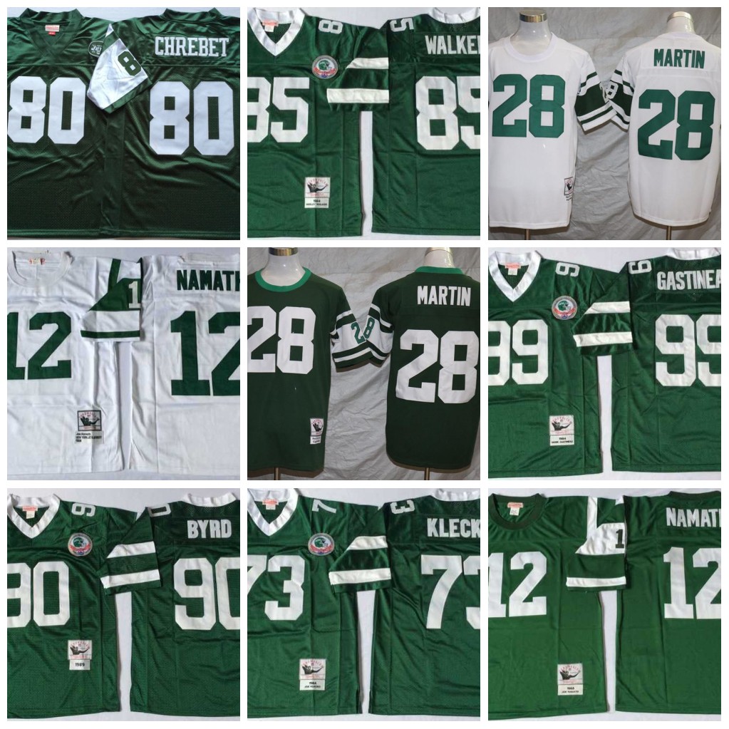 

NCAA 75th Vintage Football 12 Joe Namath Jerseys 99 Mark Gastineau 28 Curtis Martin 73 Joe Klecko 90 Dennis Byrd 85 Wesley Walker 80 Wayne Chrebet Jersey, Same as picture