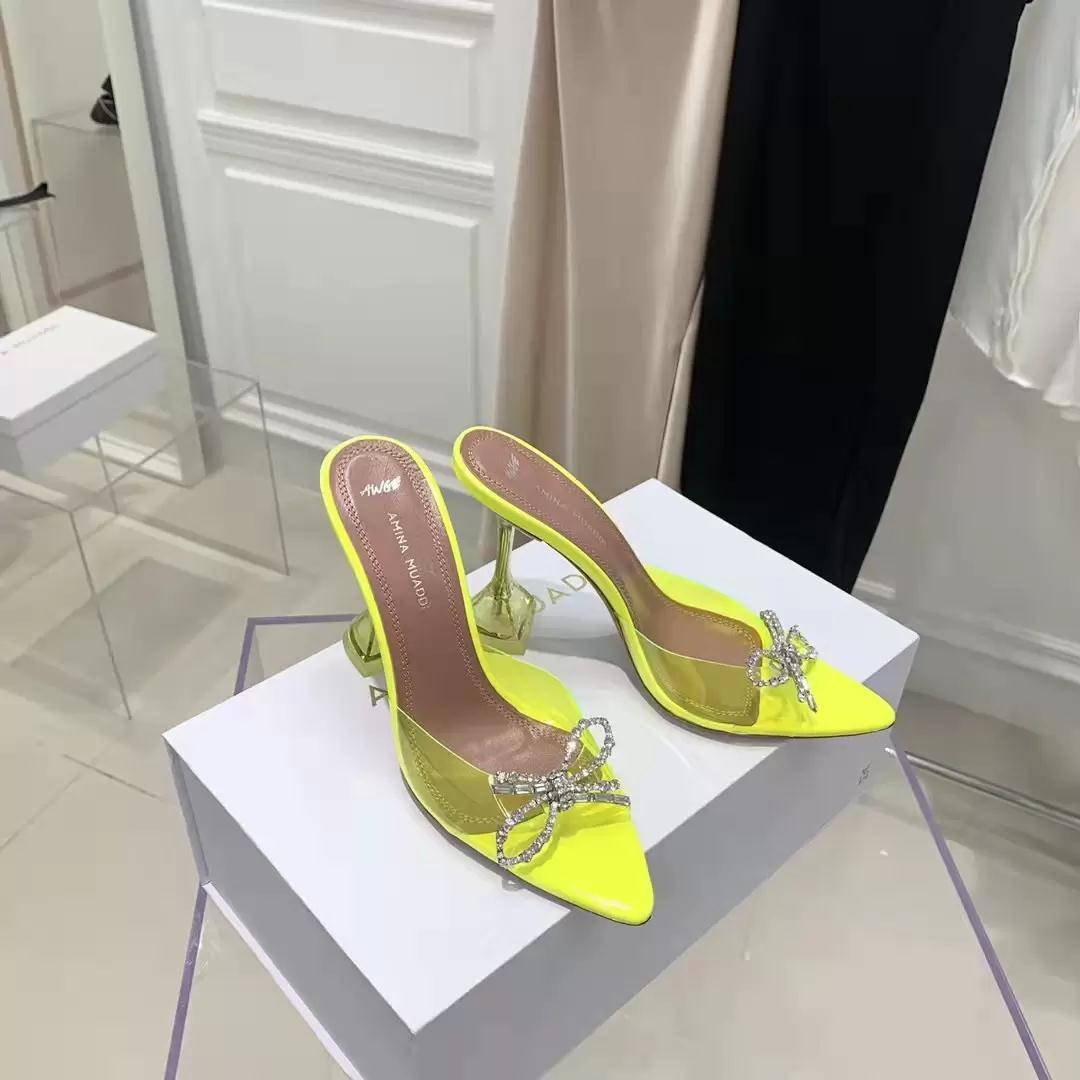 

Season Slippers Fashion Amina Italy Muaddi Mules Yellow Glass Shoes Pvc Crystal Bow Sandals