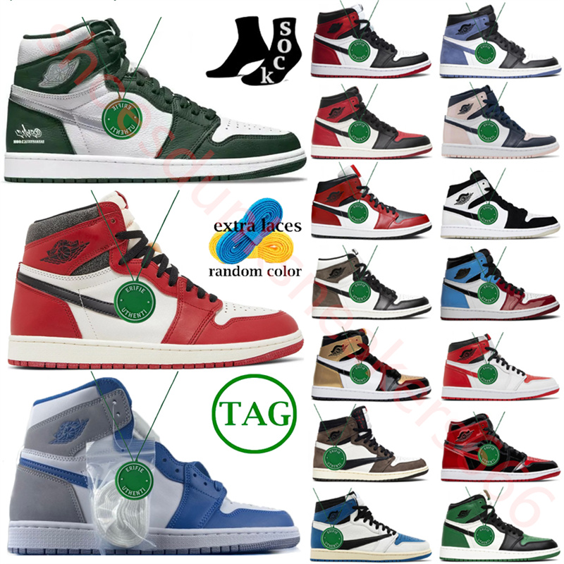 

Mens OG Chicago 1S Basketball Shoes Jumpman 1 University Blue Patent Bred Heritage Brotherhood Gorge Green Dark Mocha Black White Pale Ivory, Color # 4