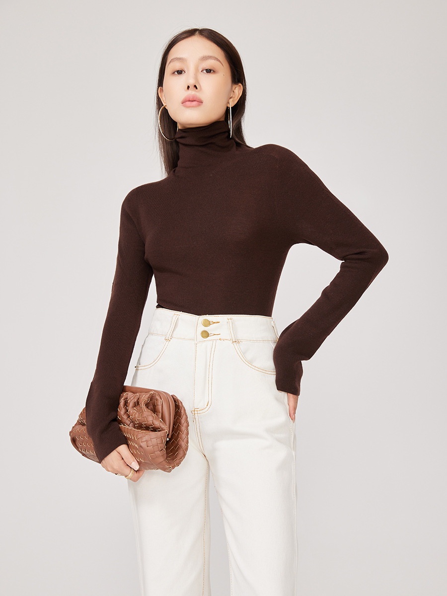 

Wear sweater underneath One piece seamless knitting top Women's superfine wool knitting slim bottoming shirt high collar, Purple