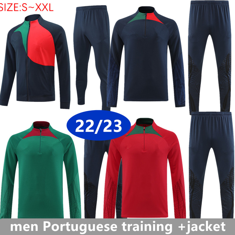 

2022 Portugal football tracksuit Men national 2022 2023 zipper and Half zipper Long sleeve soccer jersey training suit survetement foot chandal sportswear, White