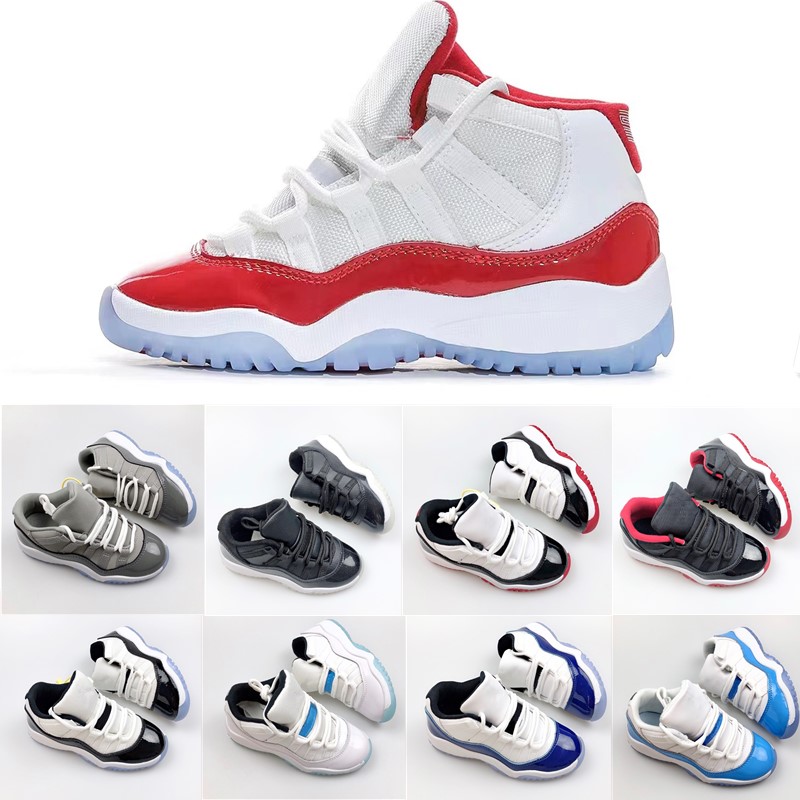 

Cherry kids shoes boys basketball 11 Jumpman 11s shoe Children black mid high sneaker Chicago designer Scotts military grey trainers baby kid youth toddler