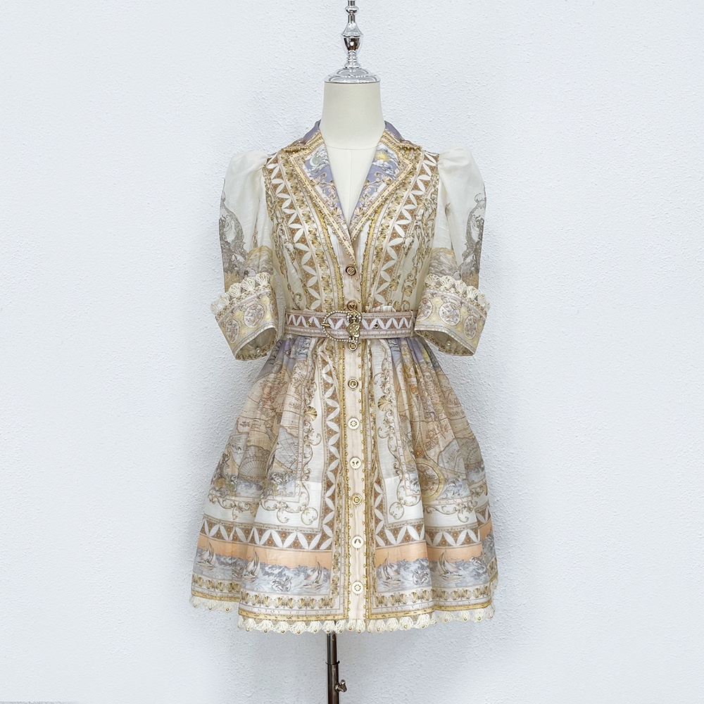 

Runway Dresses 2023 Australian designer designed map printed court vintage short dress 01, Multi