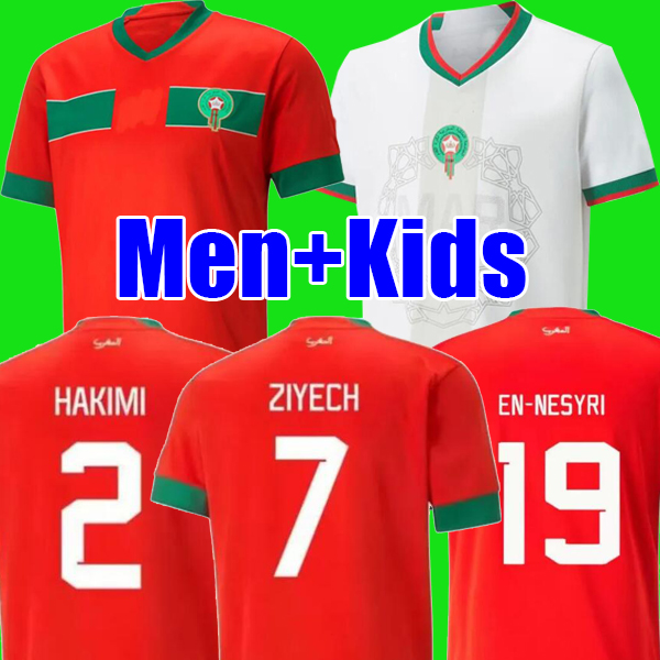 

2022 ZIYECH Morocco soccer jerseys 22 23 Maillot de foot NESYRI HAKIMI BOUFAL BELHANDA Camiseta de futbol BOUSSOUFA EL AHMADI national team football shirt men kids, Kids away socks