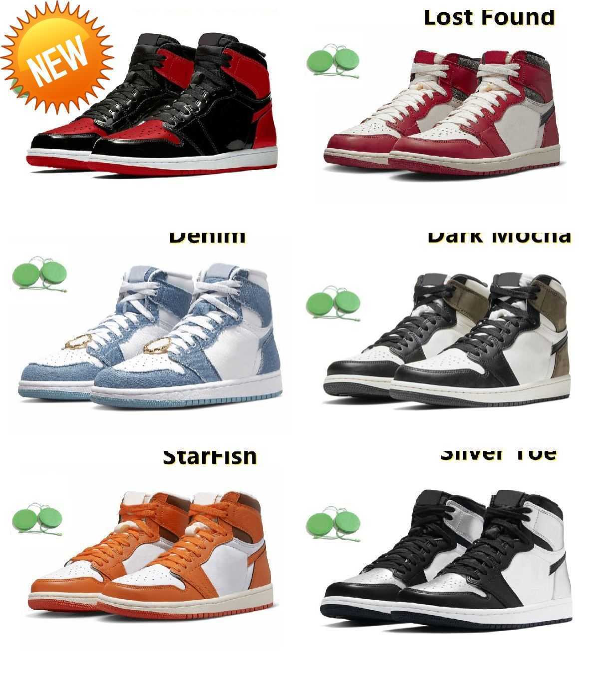 

LOW 1 1s Mens Basketball Shoes Sneaker Lost Found Gorge Green StarFish Bred Patent Dark Mocha Grey Fog Denim Silver Newstalgia Shadow Men Women, Color#1