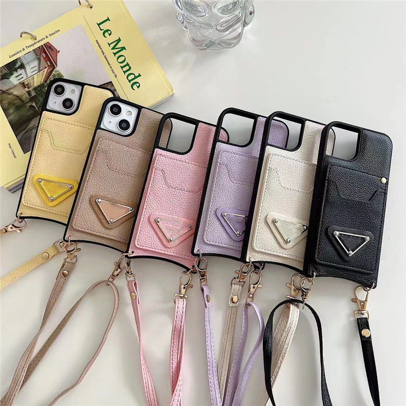 

Shoulder Lanyard Chain Wallet Phone Case For iPhone 13promax 13pro 11promax 11 12 12pro 14plus 14 Pro Max Leather Texture Crossbody Necklace Strap Cover, Style 1