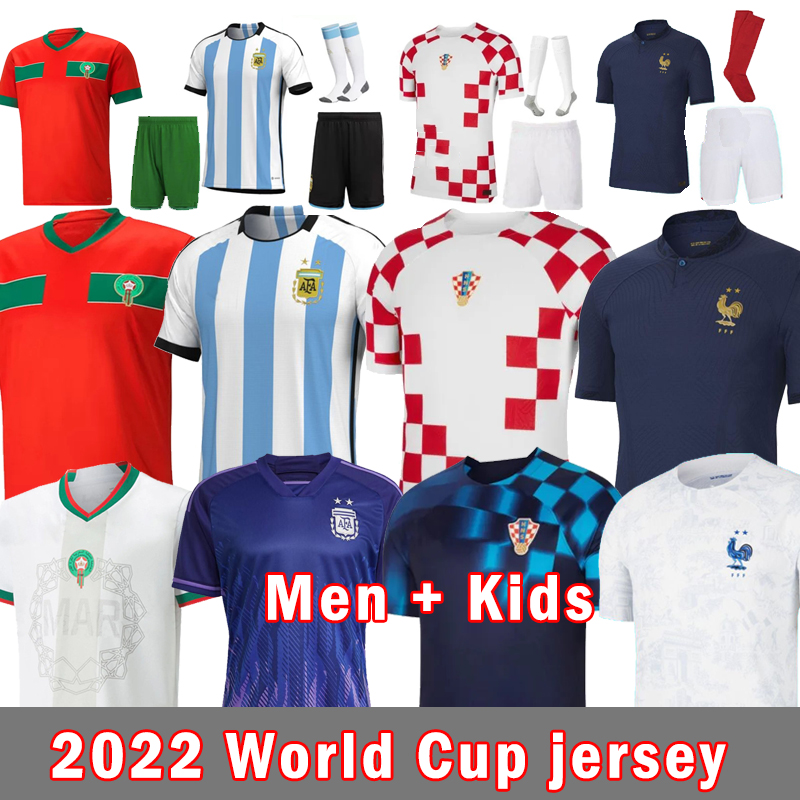 

2022 World Cup FRENCH Moroccan Croacia Argentina Soccer Jerseys BENZEMA MBAPPE HAKIMI MODRIC MESSIS football shirts men Kids kit jersey national team shirt, Kids croacia home