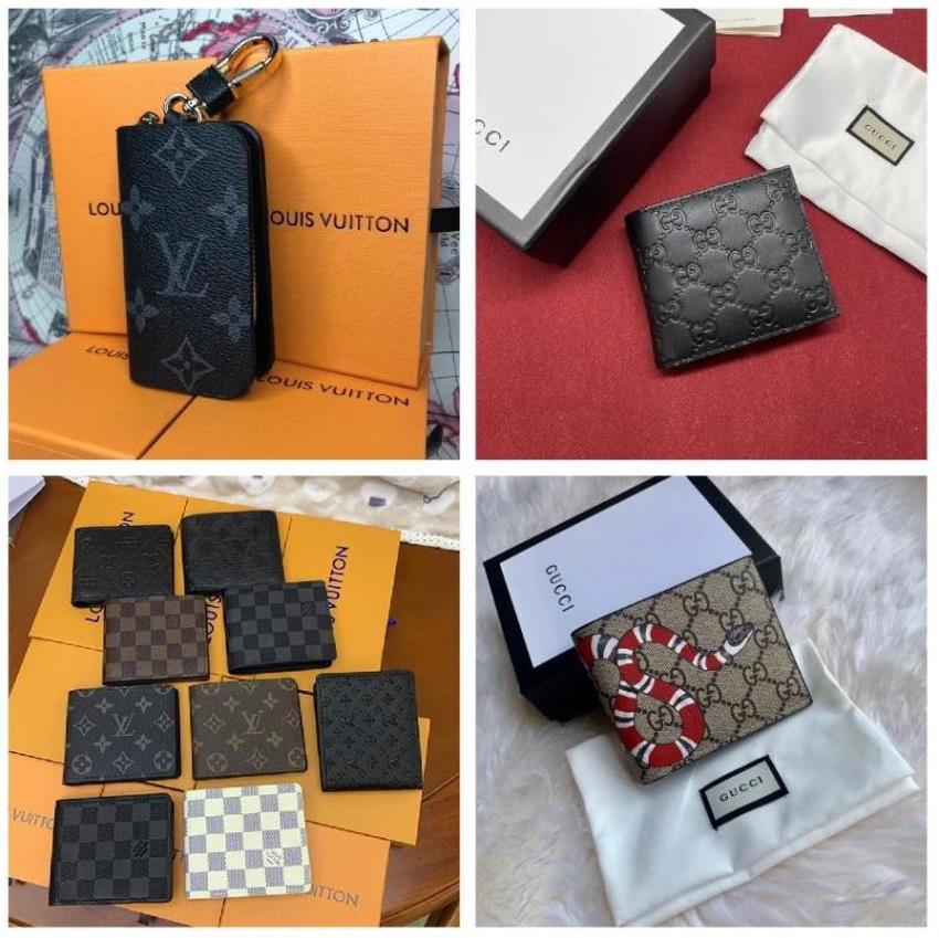 

5A Louis vuitton New lv Quality Designers Men genuine leather wallets flower card holder France Paris plaid style purse mens Clutch wallet gucci With BOX, A+