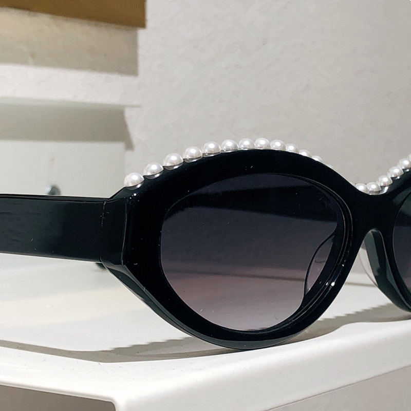 

2023 Eleglant Cateye Sunglasses for women Gradient UV400 Imported Oval Plank Small Rim Top Artificial Pearl Decorate for Goggles fullset desig case