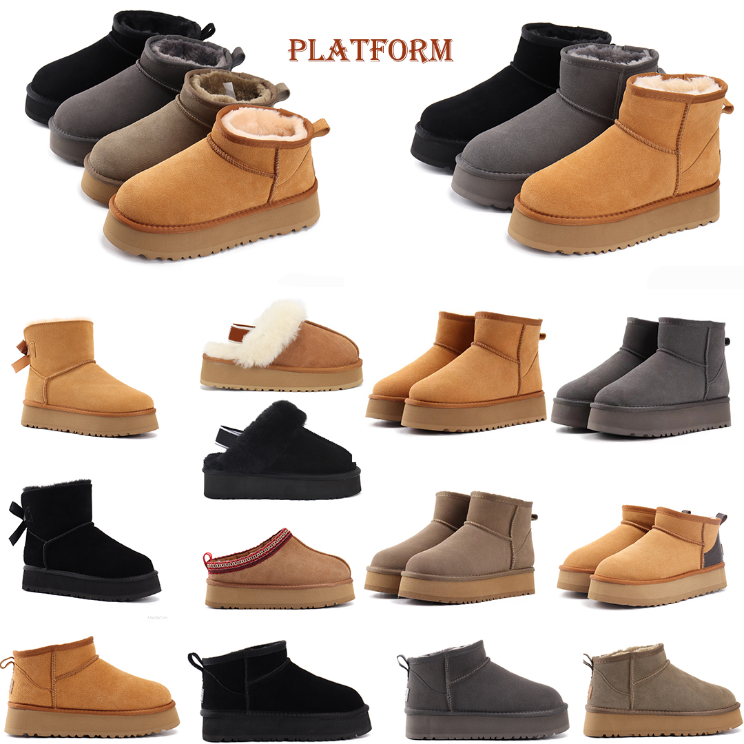 

Australia Ultra Mini Platform Boot Women Designer Ankle Snow Fur Boots Brown Winter Thick Bottom Warm Fluffy Slip-on Booties For Woman Classic Leather Lazy Shoes 34-43