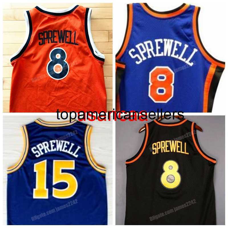 

Custom Retro Latrell 15 Sprewell NY 8 College State Basketball Jersey All Stitched Blue Black Size -4XL Any Name Number Vest, As show