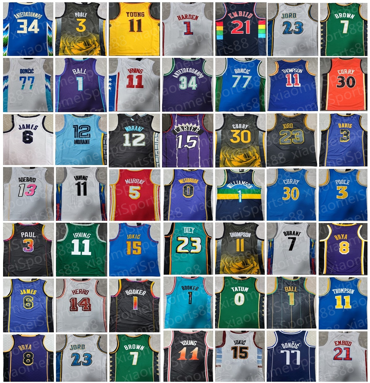 

2022-23 stitch Basketball Ja Morant Jersey Stephen Curry LaMelo Ball Jimmy Butler Lillard Tatum Devin Booker Kevin Durant Luka Doncic Antetokounmpo Donovan Harden, As shown in illustration