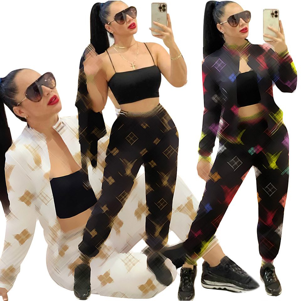 

Women Fashion Tracksuits Sport 2 Piece Sets Outfits Stripe Sweatsuits Zipper Long Sleeve Jacket jogging suits tops sportwear woman tracksuit Party Dress Suit, Brown