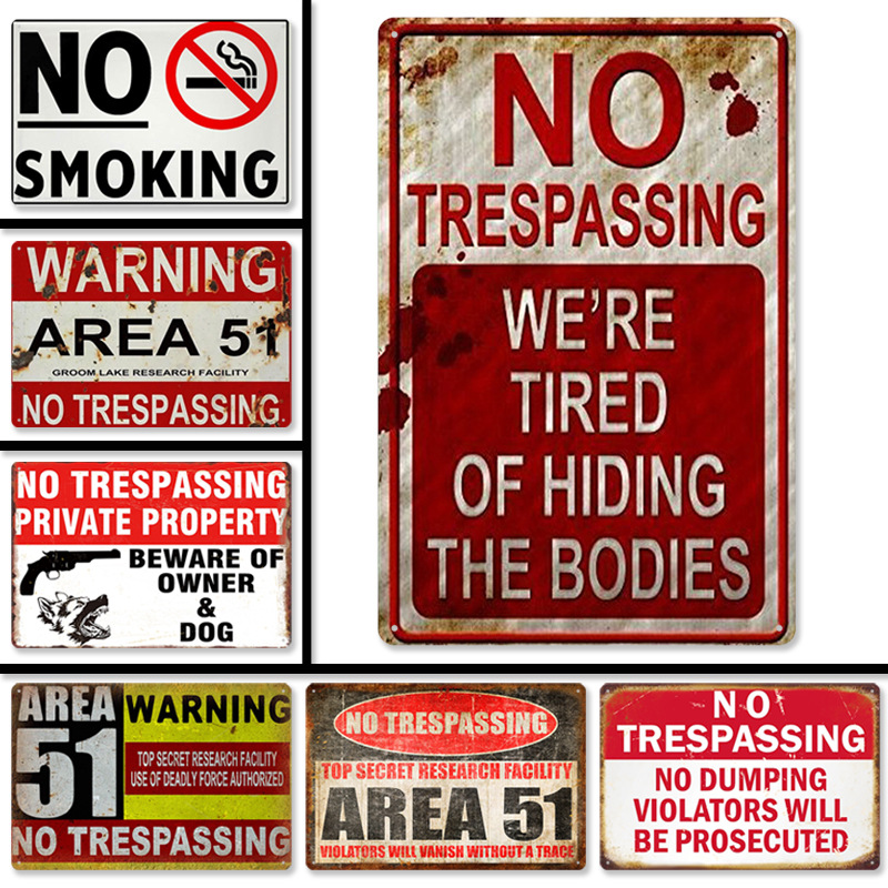 

Funny Designed Warning Metal Painting NO trespassing Violator Survivors will be shot again Retro Plate sign vintage tin plates wall decoration Size 20X30CM w01