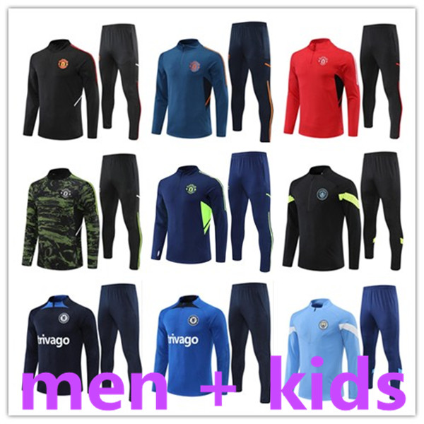 

man city manS utd jerseys tracksuits training chandal tuta maillot Soccer football retro kit survetement foot kids and mens 22 23