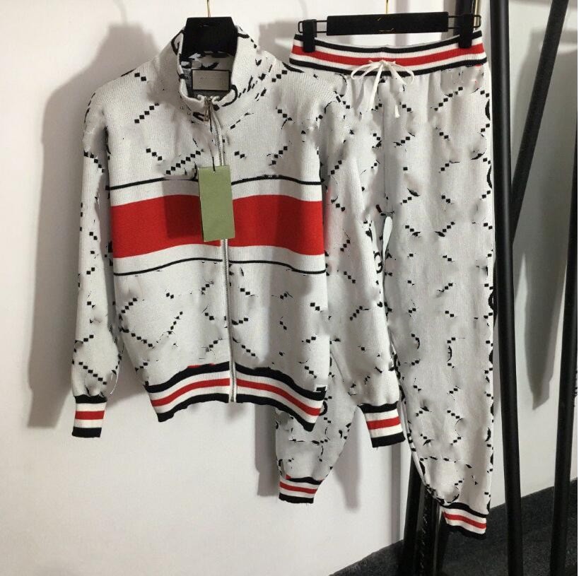 

Designer Womens Tracksuits G Letter Argyle Long-sleeved Stand-up Collar Zipper Cardigan Jacket Casual Trousers Two Piece Sets, 08