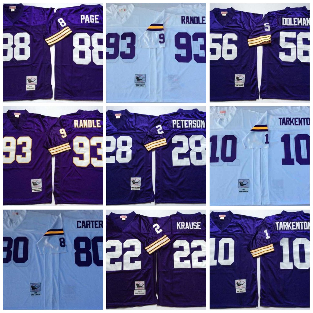 

NCAA 75th Vintage Football 10 Fran Tarkenton Jerseys 93 John Randle 22 Paul Krause 28 Adrian Peterson 44 Chuck Foreman 56 Chris Doleman 80 Cris Carter 88 Alan Page, Same as picture