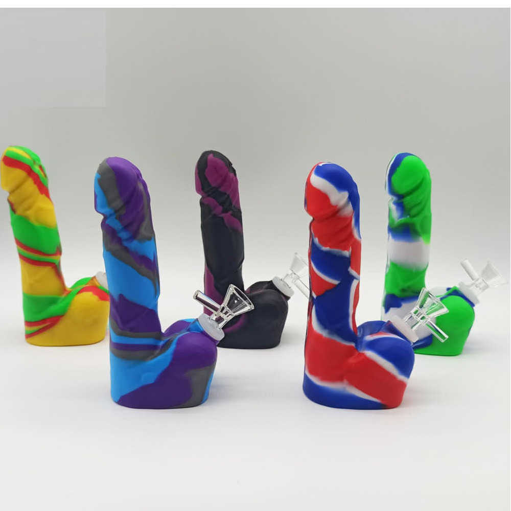 

Hookahs Creative Silicone Bongs Printing pipe water oil smoking heady beaker Dab Rigs Percolators Perc bong With 14mm Glass Bowl accessories