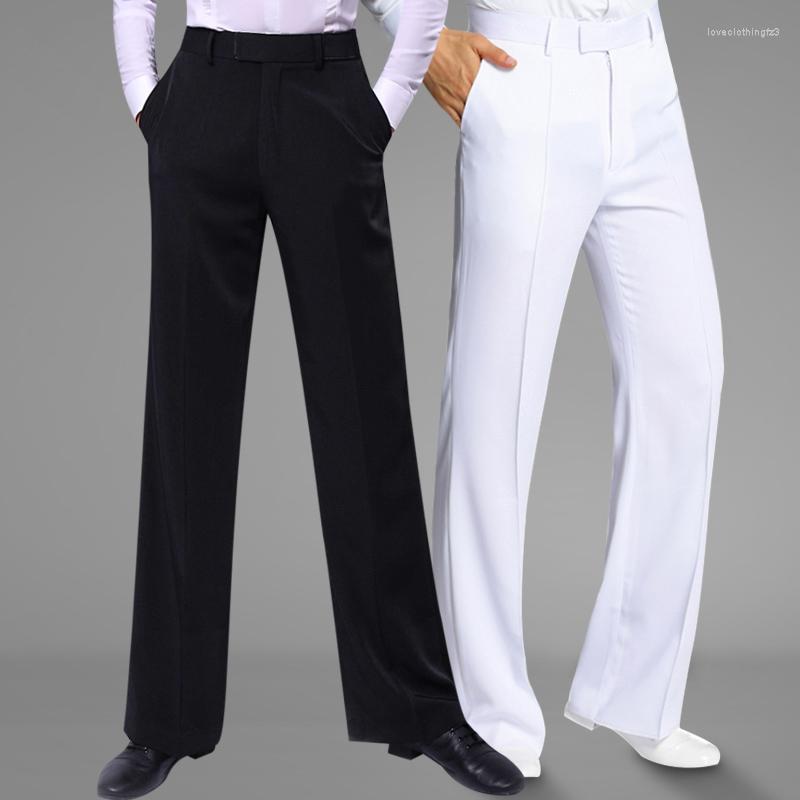 

Stage Wear Dance Trousers 2022 Men National Standard Modern Ballroom Dancing Pants Costumes Adult Latin Training Clothing Black White, White latin pants