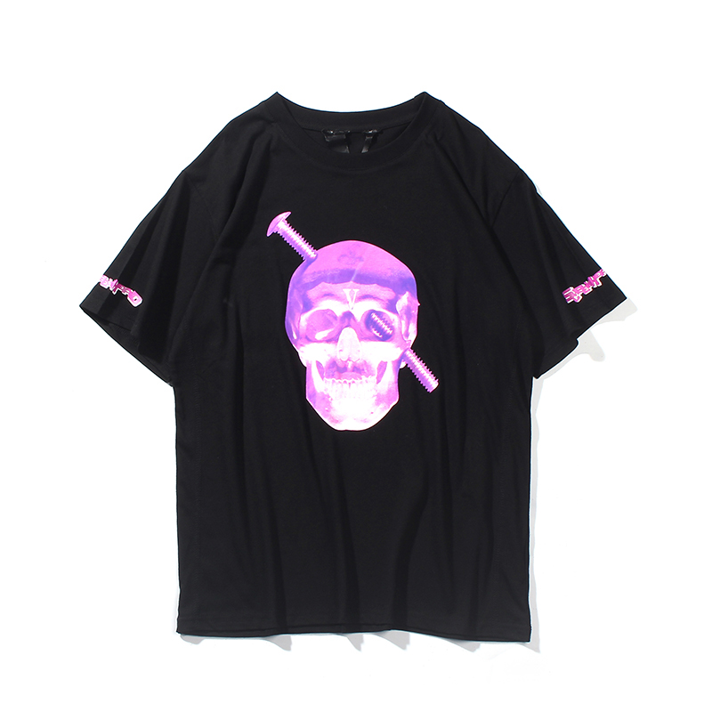 

Vlone Mens Fashion Brand T Shirt Womens Print Pink Skull Tees Round Neck Designer Size S, Black