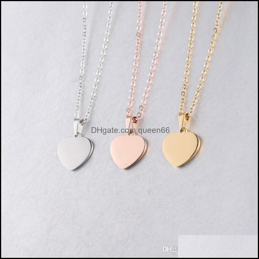 

Pendant Necklaces Blank Love Heart Necklace Stainless Steel Hearts Charm Gold Rose Sier Fashion Jewelry For Buyer Own Engraving Drop Otkto
