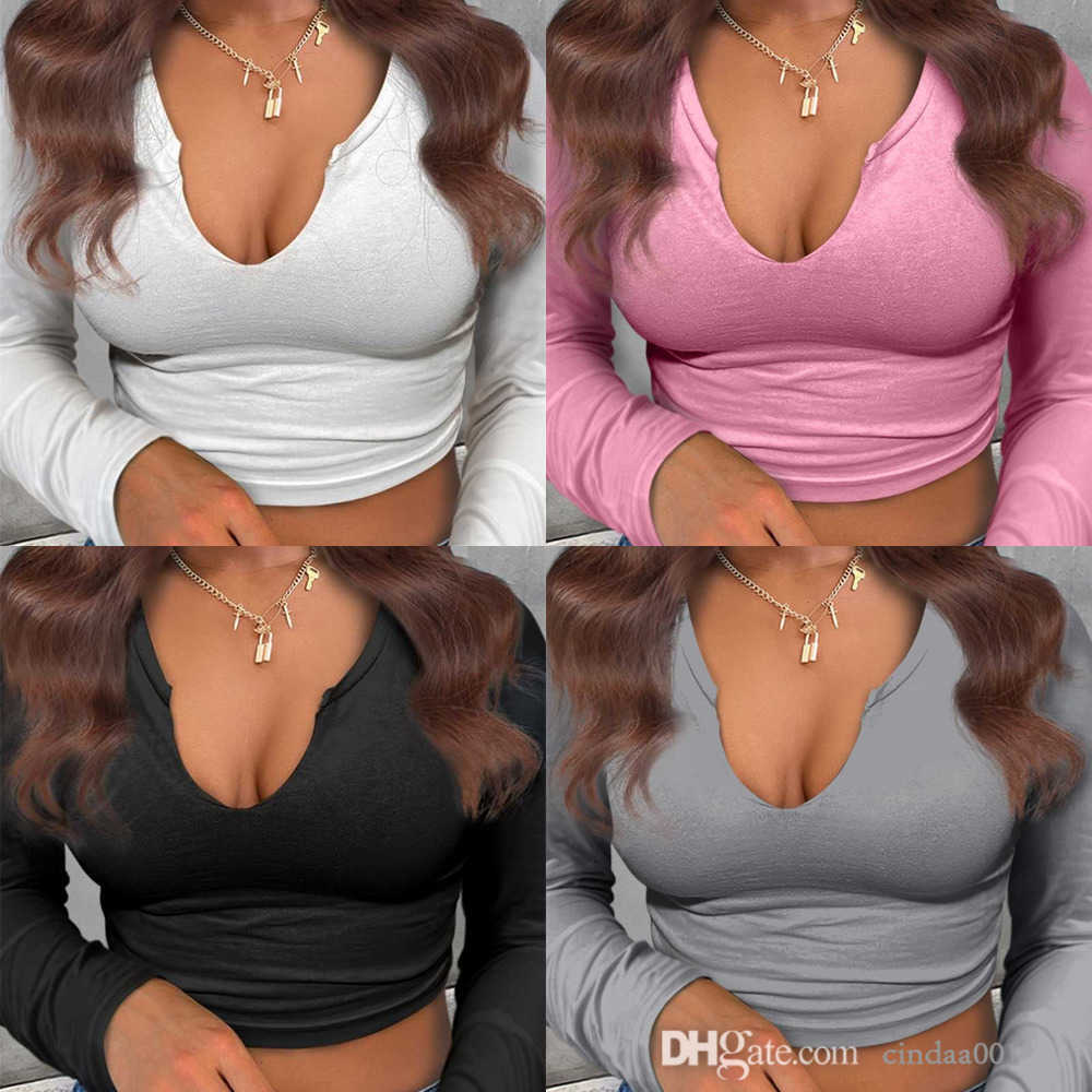 

Designer Womens Long Sleeves T-shirt U-neck Tops Slim Spring Clothing 2023 New Arrive, Pink8