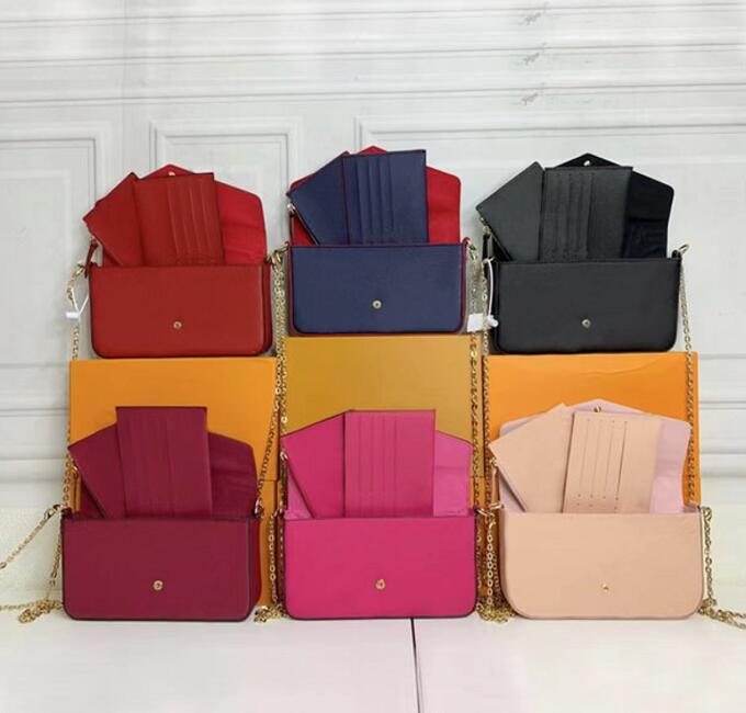 

Women Messenger Leather Leopard Handbag Chains Evening Bag Original box High Quality Flower Checkers Embossed Patterns classics Letter Wallets 3Pcs Set, 013