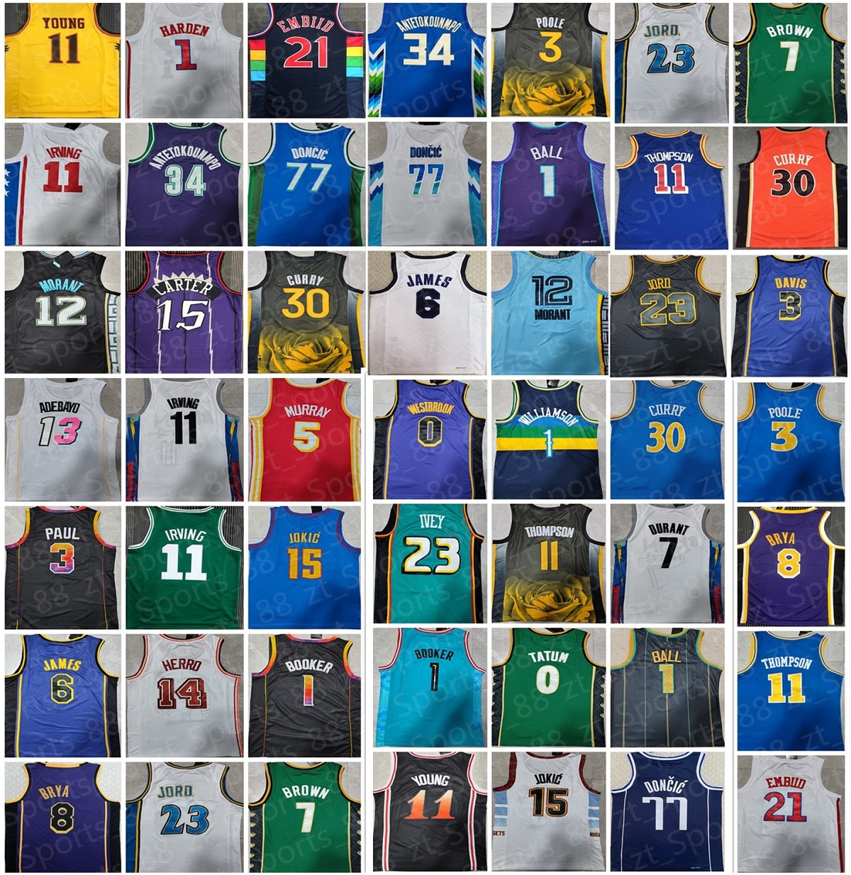 

2022-23 stitch Basketball Ja Morant Jersey Stephen Curry LaMelo Ball Jimmy Butler Lillard Tatum Devin Booker Kevin Durant Luka Doncic Antetokounmpo Donovan Harden, As shown in illustration