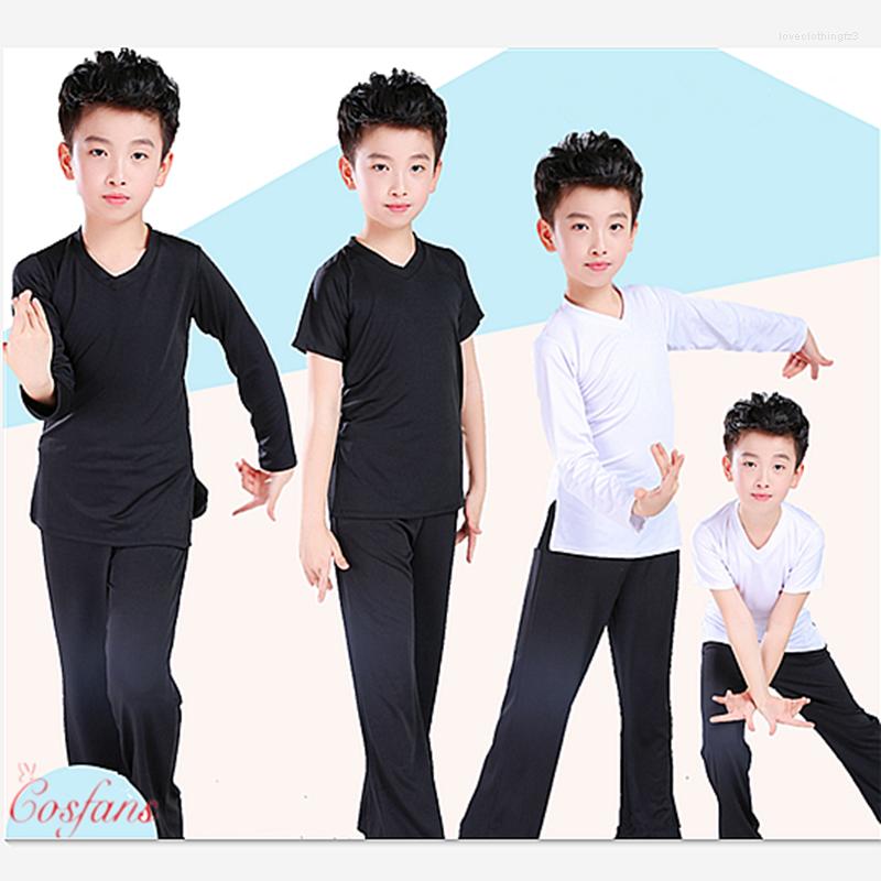 

Stage Wear Boy Latin Dancewear Dance Exercise Clothes Ruffly Ballroom Modern Boys Training Shirt Pants Sets, Only top