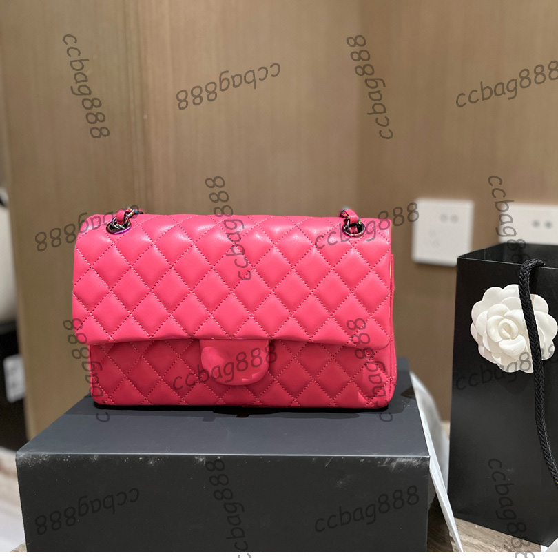 

CC Bags Luxury Brand Shoulder Bags Womens Lambskin Classic Double Flap Bags Fuchsia Genuine Leather Pochette Trends With Pouch Colorful Meta, Box