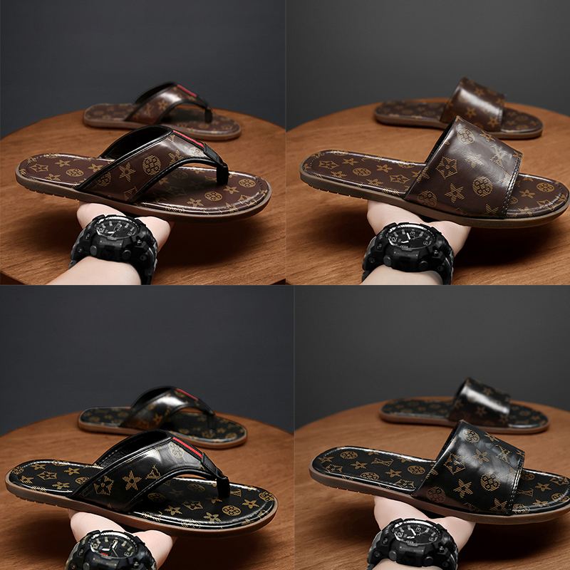 

Luxury brand men's flip flops high quality leather summer outdoor soft bottom comfortable leisure beach sandals 40-45 yards, 0099 brown