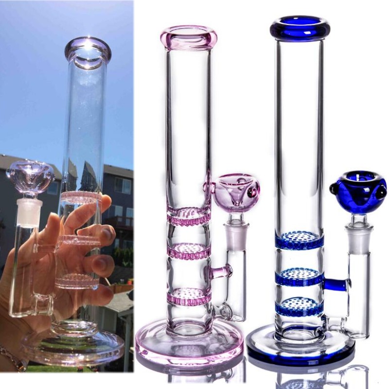 

10.2 Inch Two Functions Glass Bongs 14mm Fritted Disc Perc Dab Rig Honeycomb Perc Smoking WaterPipes With 18mm Joint Oil Rigs Bong 11.2inch