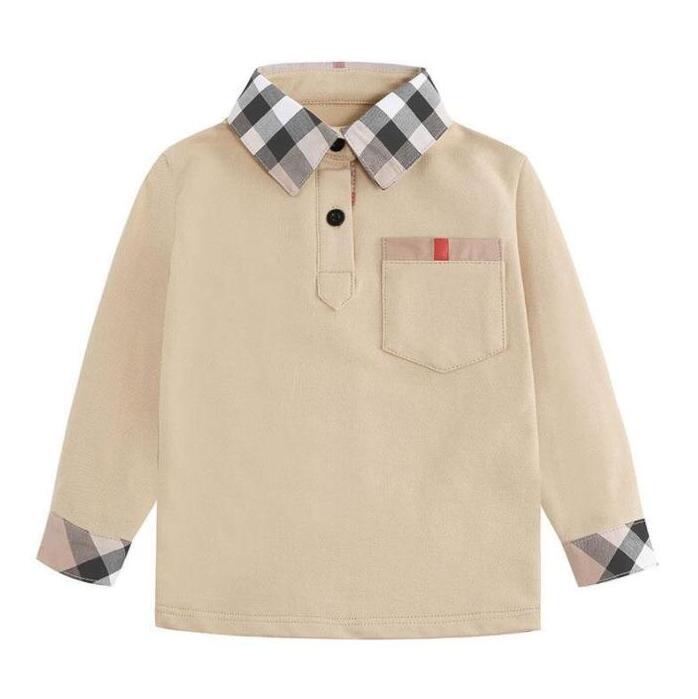 

Cute Baby Boys Plaid T-shirts Kids Long Sleeve T-shirt Turn-Down Collar Boy Shirt Spring Autumn Children Tops Child Shirts 2-8 Years, As picture