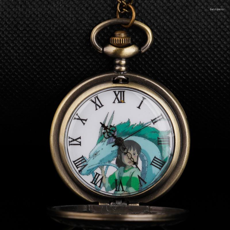 

Pocket Watches Japanese Movie Theme Spirited Away Girls Vintage Quartz Girl Steampunk FOB Watch Children Boys For Kids Present, Bronze