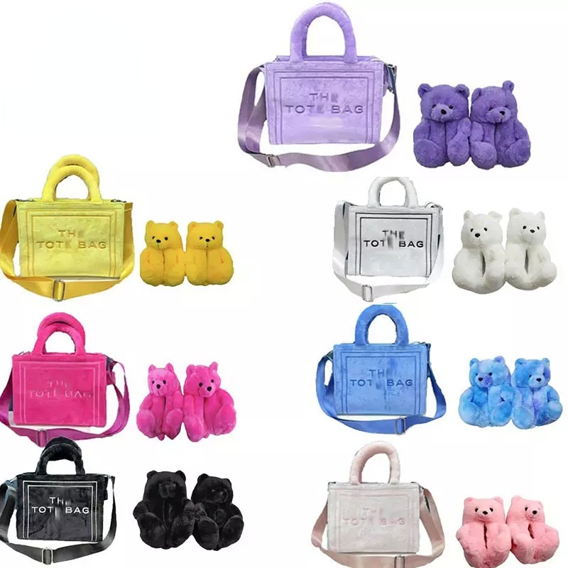 

Teddy Bear Slippers Women Chirstmas Plush Slippers Warm Furry Plush Slides, Blue