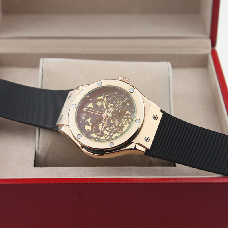 Fashion hollow dial men's watch stainless steel bezel tape business mechanical watches-image-827724099