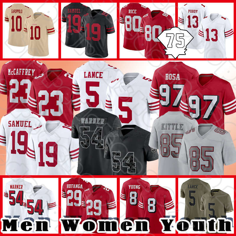 

Christian McCaffrey Football George Kittle Trey Lance Nick Bosa Jersey Brock Purdy Talanoa Hufanga Deebo Samuel Fred Warner Jimmy Garoppolo Brandon Aiyuk Juszczyk, Custom men+patch(49ren)