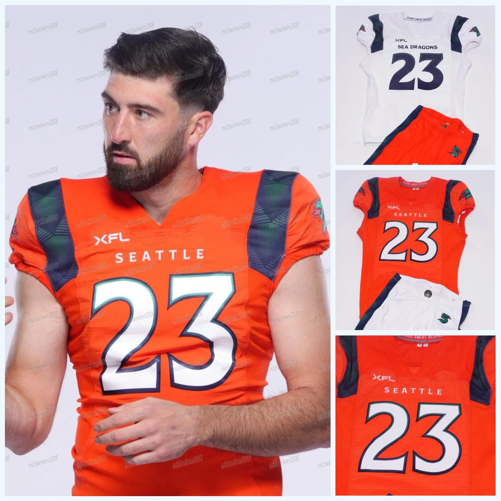 

Custom 2023 XFL Sea Dragons Football Jersey Ben DiNucci Brian Lewerke Steven Montez Morgan Ellison Rashard Davis Blake Jackson Jaylon Redd Brenden Knox, White