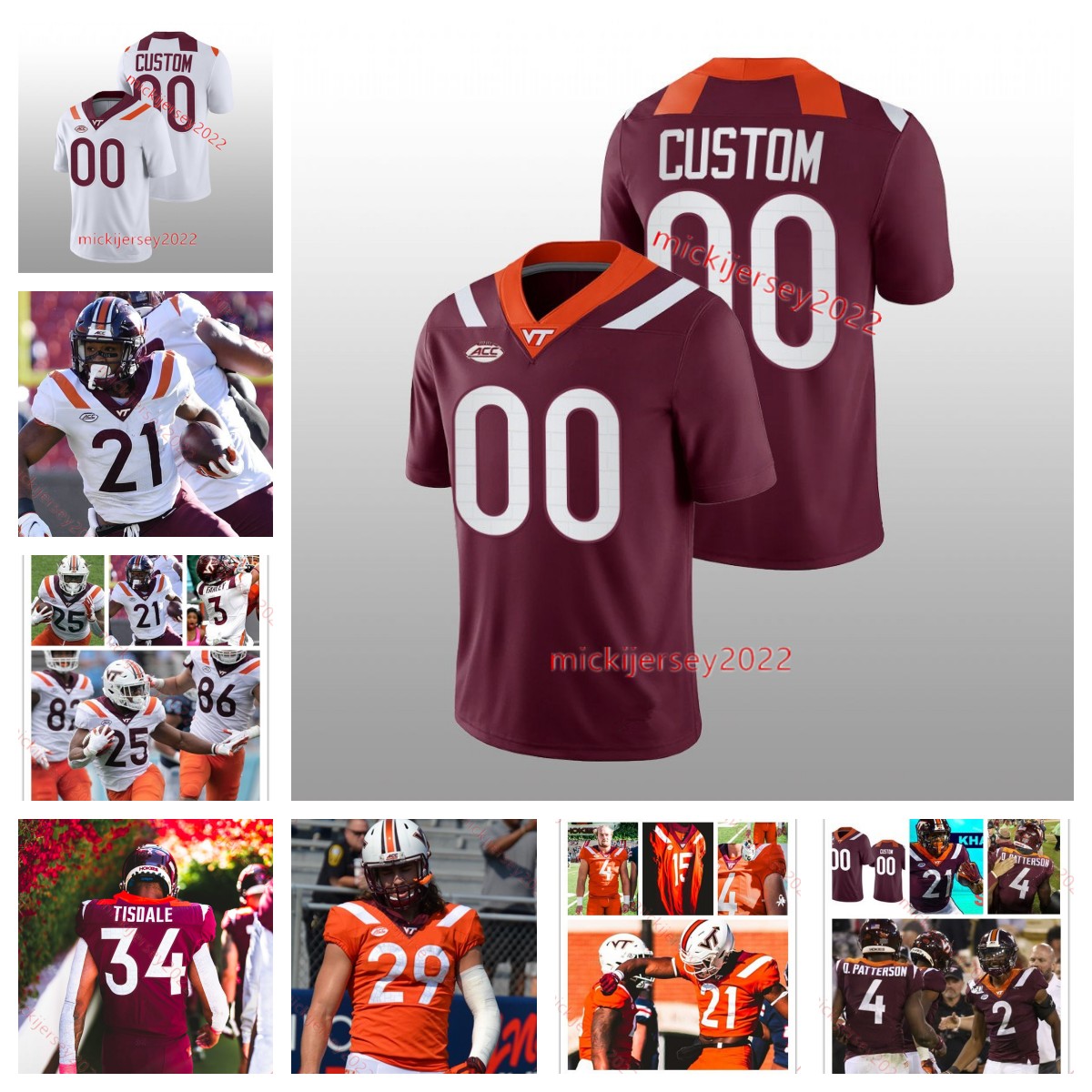 

American College Football Wear Mens Custom College Virginia Tech Hokies Football jersey 95 Nick Veltsistas 19 J.R. Walker 6 Grant Wells 13 Dae'Quan Wright 81 Dallan W, Orange