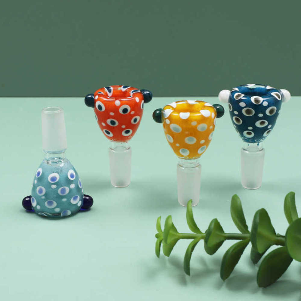 

Smoking glass accessories 14mm Bowl for bong Manufacturer High borosilicate Dot of feathers glass hand bowls male joint water pipe bongs